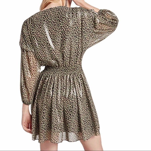 Nocturne Mini Wrap Dress Printed Size 42 Green Long Sleeve Elastic Waist - Picture 2 of 11